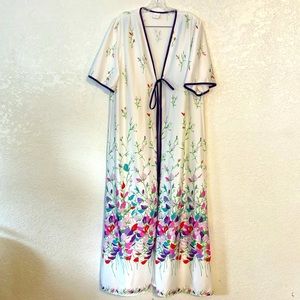 Vintage lightweight short sleeve purple flower tie front housecoat robe coverup